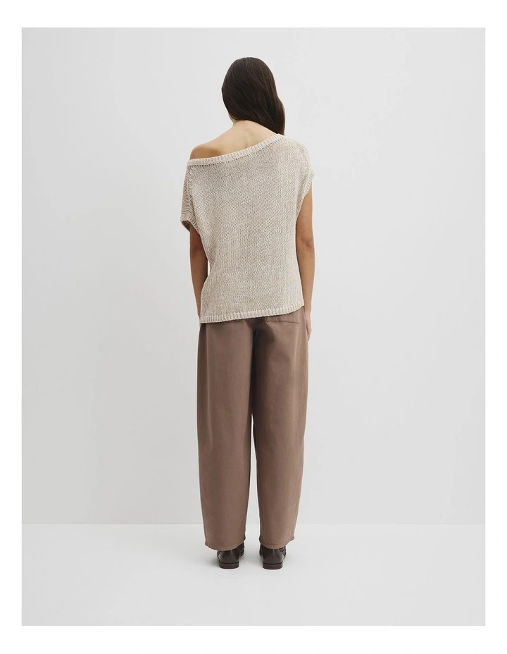 Organically Grown Cotton Asymmetric Tape Knit T-shirt in Snow Marle image 5