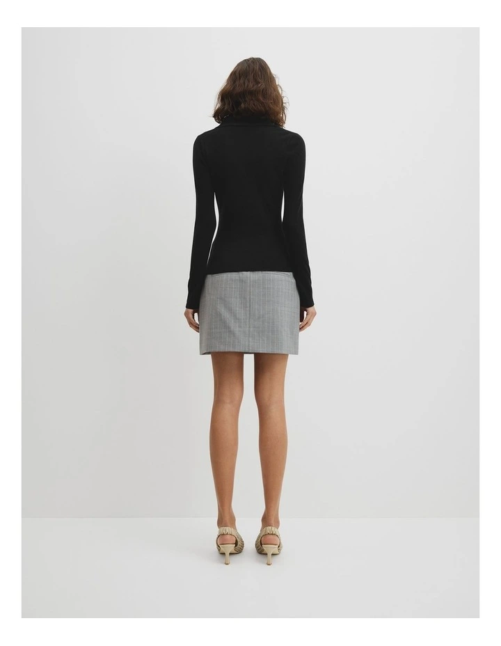 Merino Wool Silk Blend Collared Knit in Black image 5