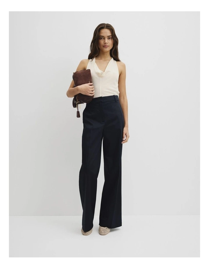 Cotton Sateen Wide Pant in Navy image 1