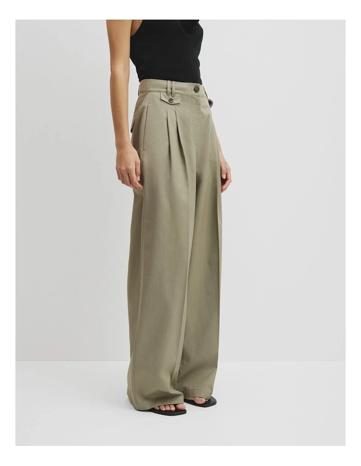 Cotton Blend Pleat Front Pant in Thyme image 4