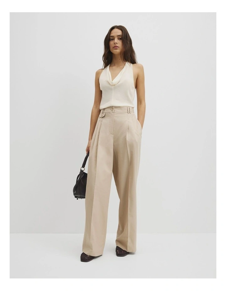 Cotton Blend Pleat Front Pant in Soft Clay image 1