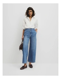 Refined High Rise Wide Leg Jean in Mid Blue Wash