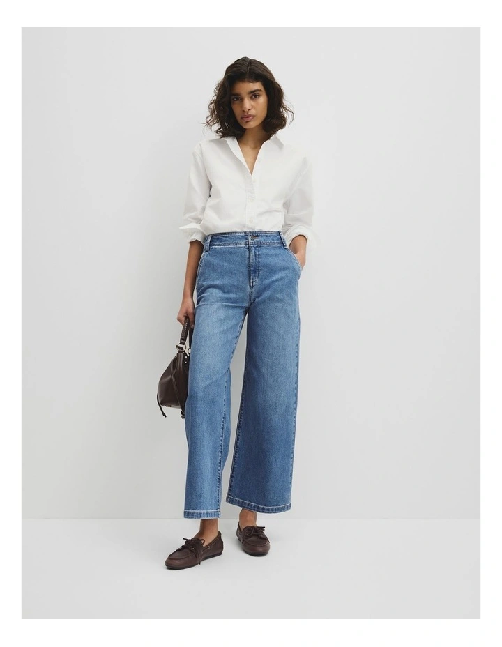 Refined High Rise Wide Leg Jean in Mid Blue Wash image 1