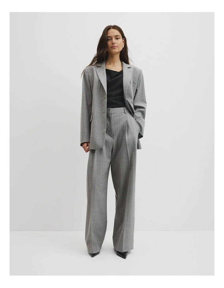 Wool Blend Tailored Pinstripe Pant in Grey Marle Stripe image 1