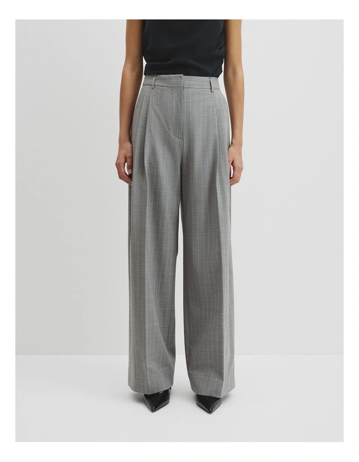 Wool Blend Tailored Pinstripe Pant in Grey Marle Stripe image 3