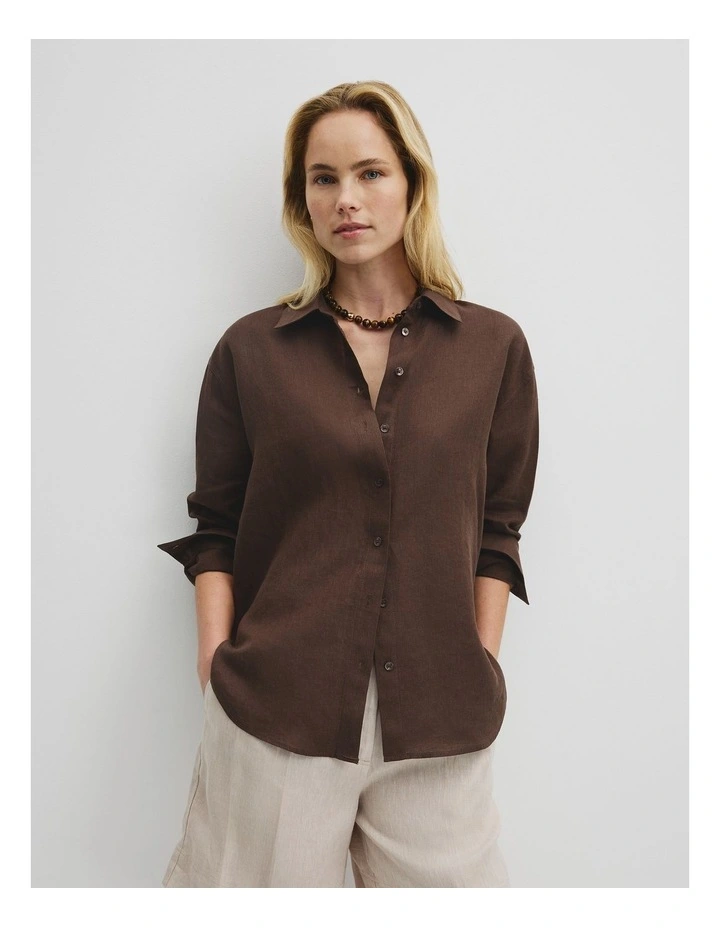 Oversized Linen Shirt in Cocoa image 1
