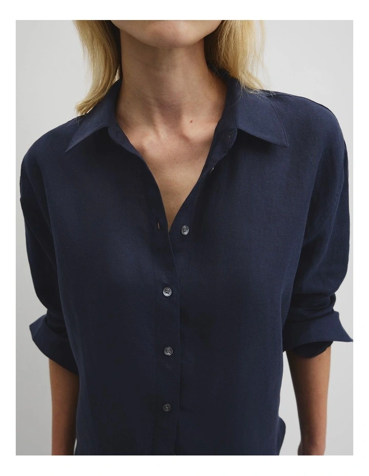 Oversized Linen Shirt in Navy image 2