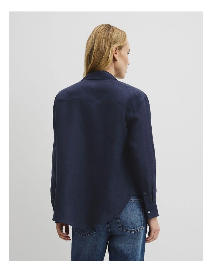 Oversized Linen Shirt in Navy image 4