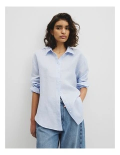 Oversized Linen Shirt in Chambray Blue