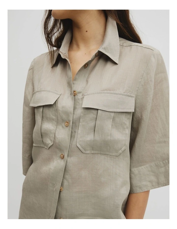 Ramie Utility Blouse in Thyme image 3