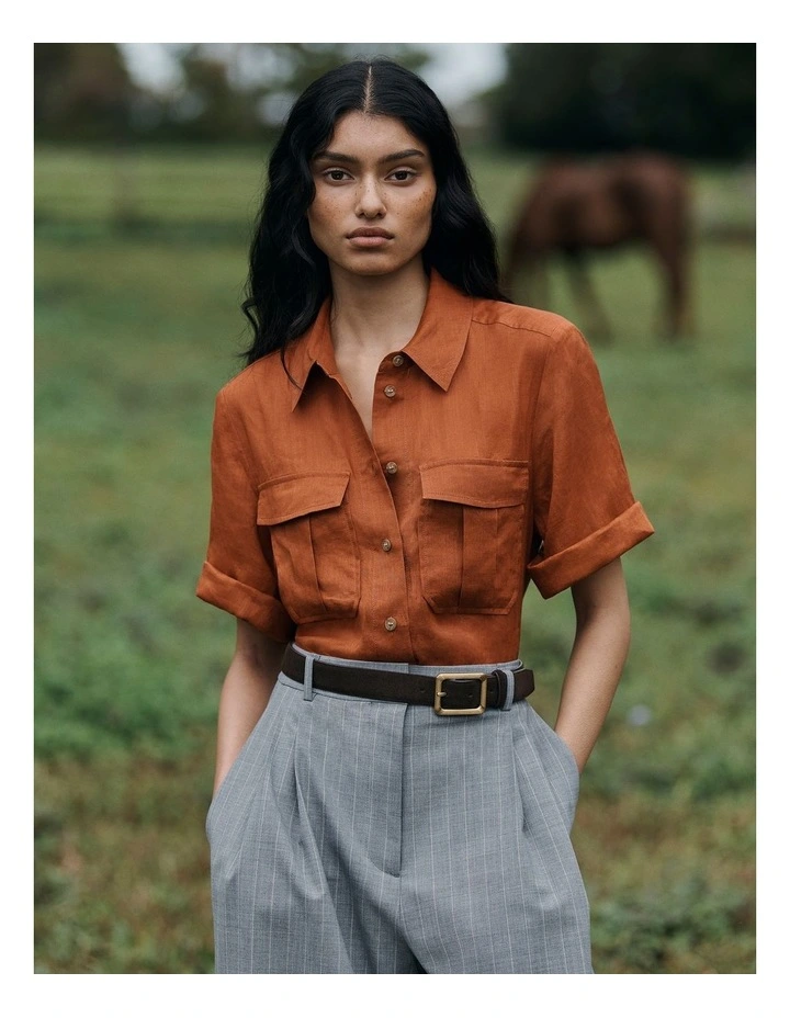 Ramie Utility Blouse in Burnt Sienna image 6