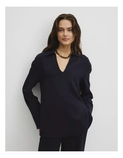 Crepe Rugby Shirt in Navy
