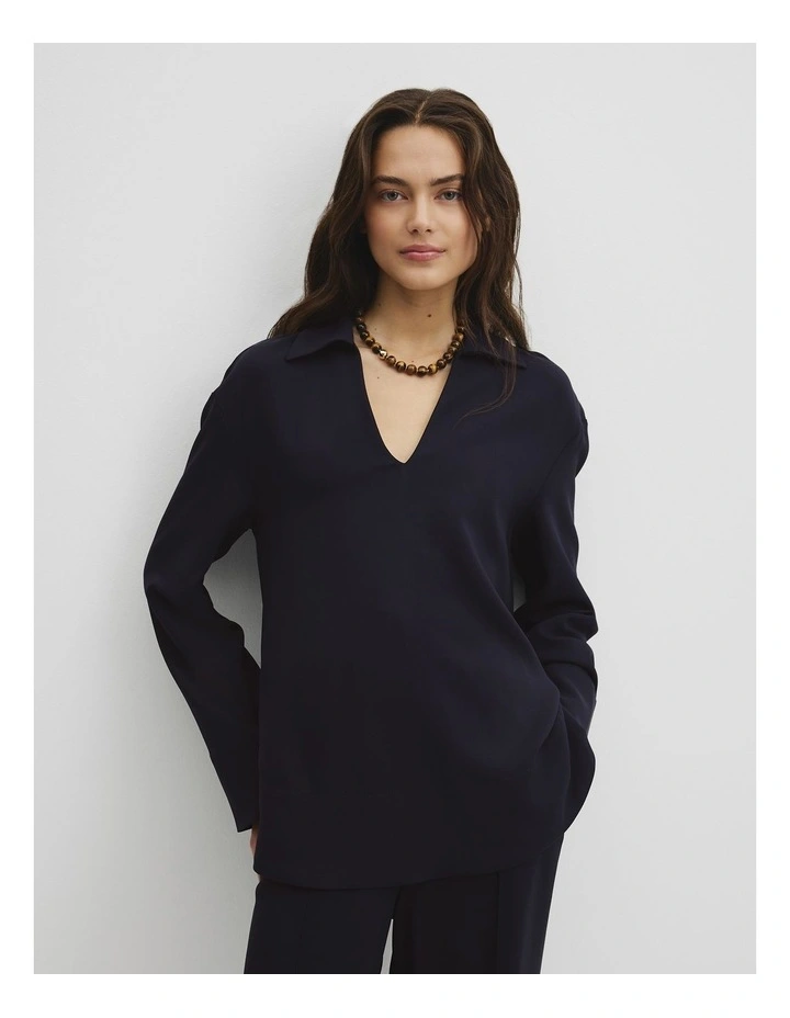 Crepe Rugby Shirt in Navy image 1