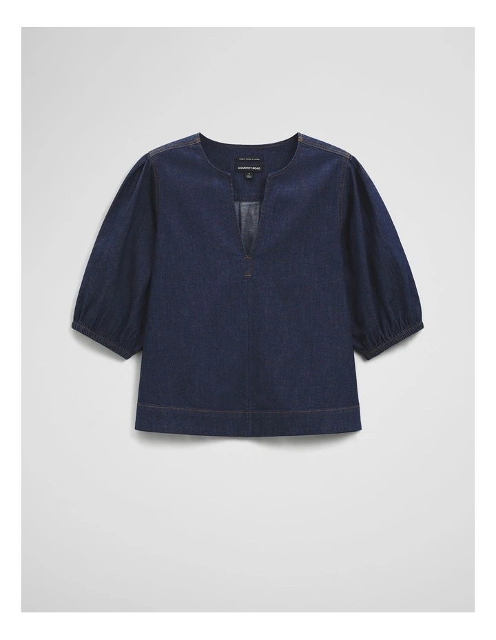 Short Sleeve Denim Blouse in Ink Wash image 2