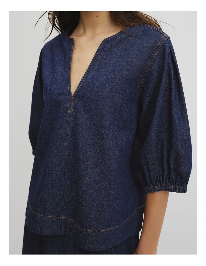 Short Sleeve Denim Blouse in Ink Wash image 3
