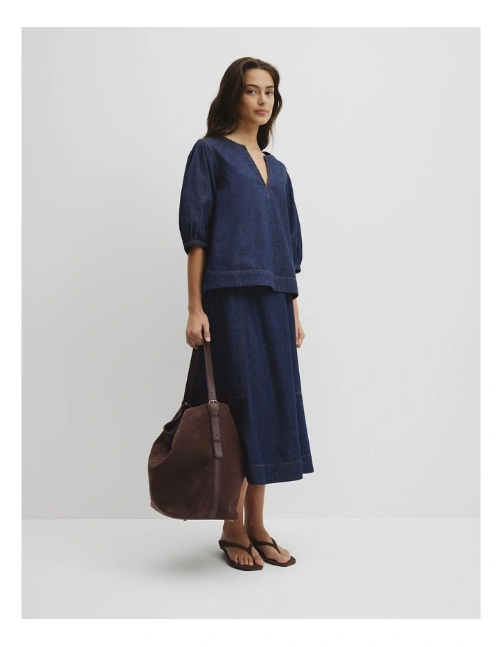 Short Sleeve Denim Blouse in Ink Wash image 4