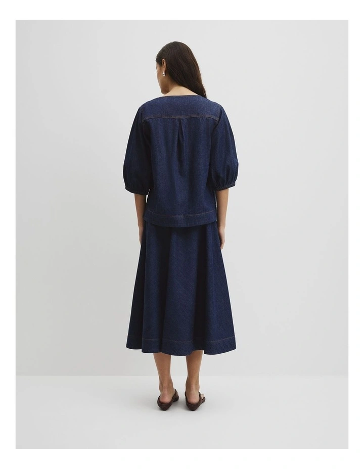 Short Sleeve Denim Blouse in Ink Wash image 5
