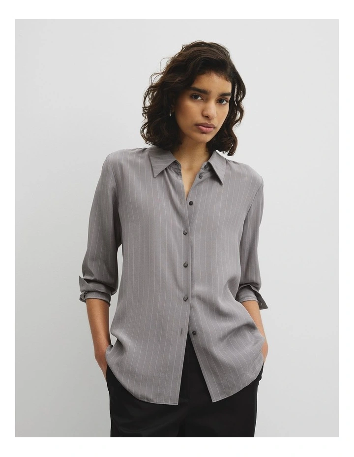 Pinstripe Silk Shirt in Charcoal Stripe image 1