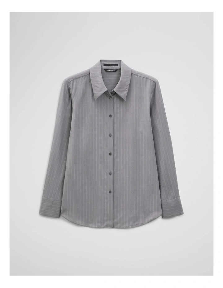 Pinstripe Silk Shirt in Charcoal Stripe image 2