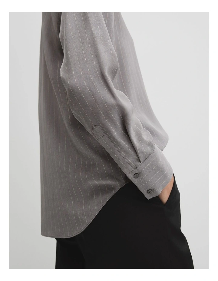 Pinstripe Silk Shirt in Charcoal Stripe image 3