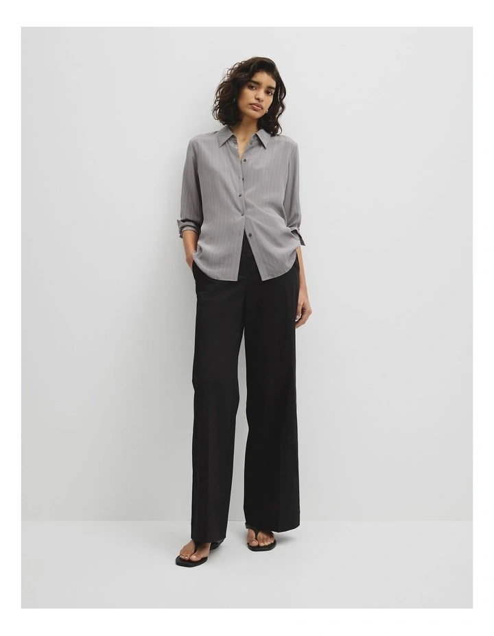 Pinstripe Silk Shirt in Charcoal Stripe image 4