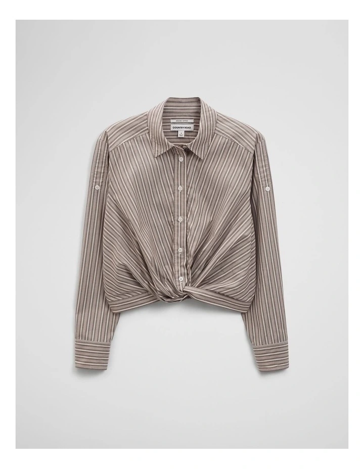 Twist Crop Shirt in Mocha Stripe image 2