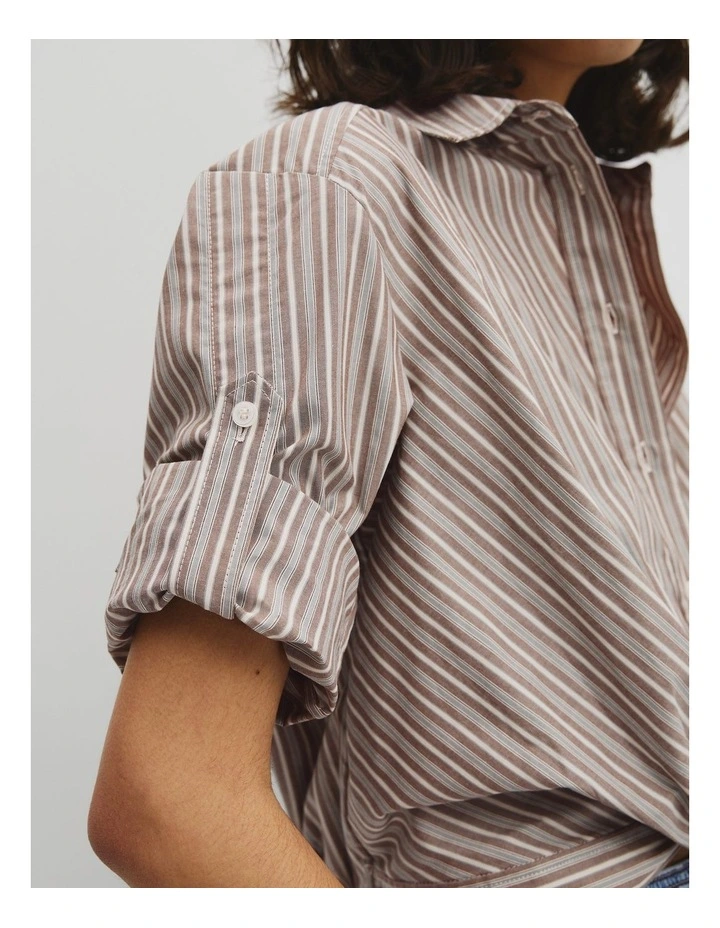 Twist Crop Shirt in Mocha Stripe image 3