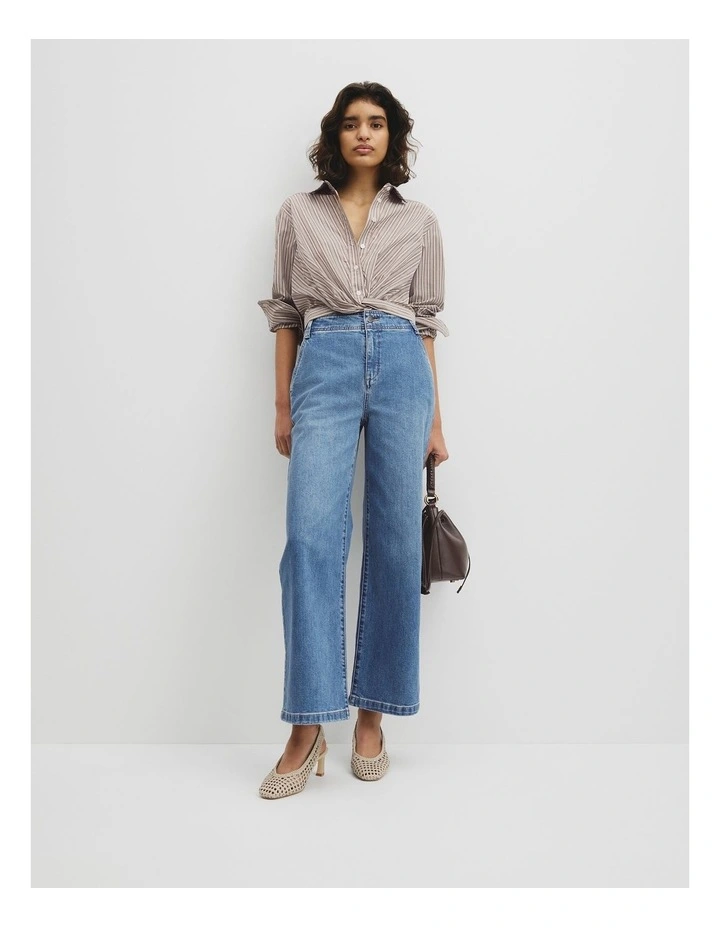 Twist Crop Shirt in Mocha Stripe image 4