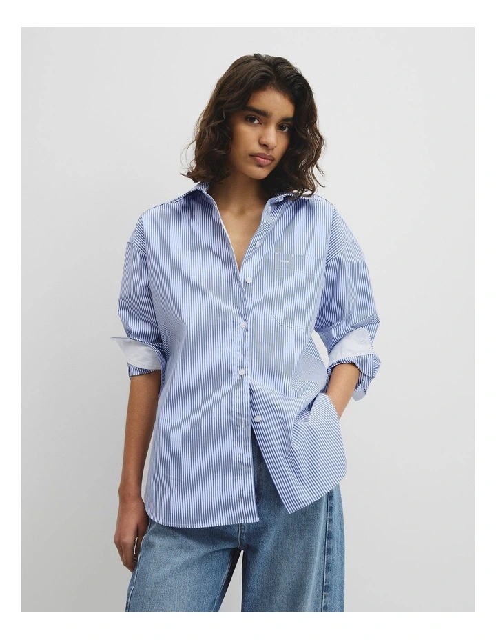 Stripe Poplin Shirt in Blue Stripe image 1
