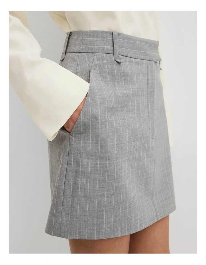 Pinstripe Mini Skirt in Grey Marle Stripe image 3