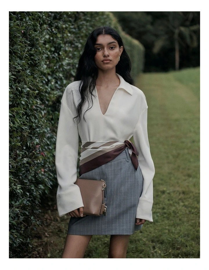 Pinstripe Mini Skirt in Grey Marle Stripe image 6