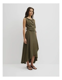 Asymmetrical Hem Skirt in Olivine