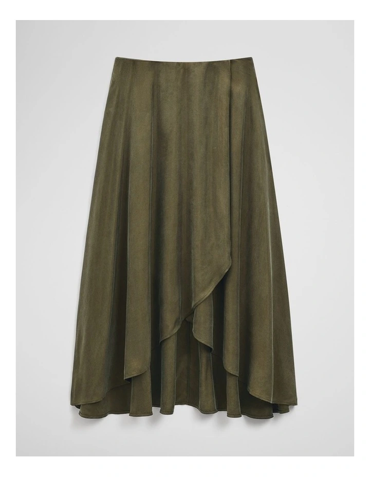 Asymmetrical Hem Skirt in Olivine image 2