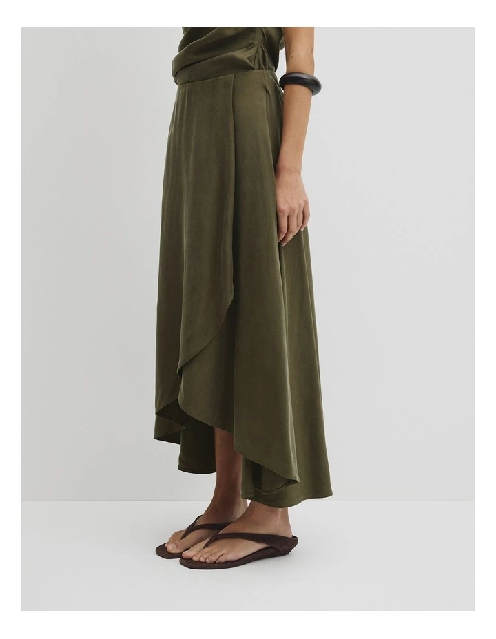 Asymmetrical Hem Skirt in Olivine image 4