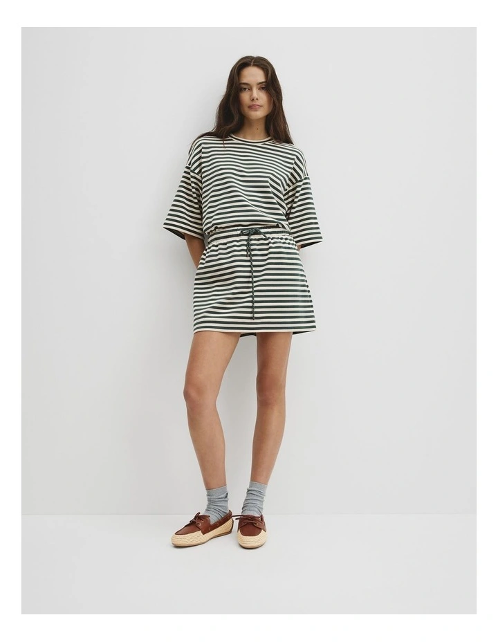 Australian Cotton Blend Stripe Jersey Skirt in Evergreen Stripe image 1