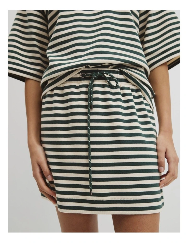 Australian Cotton Blend Stripe Jersey Skirt in Evergreen Stripe image 3