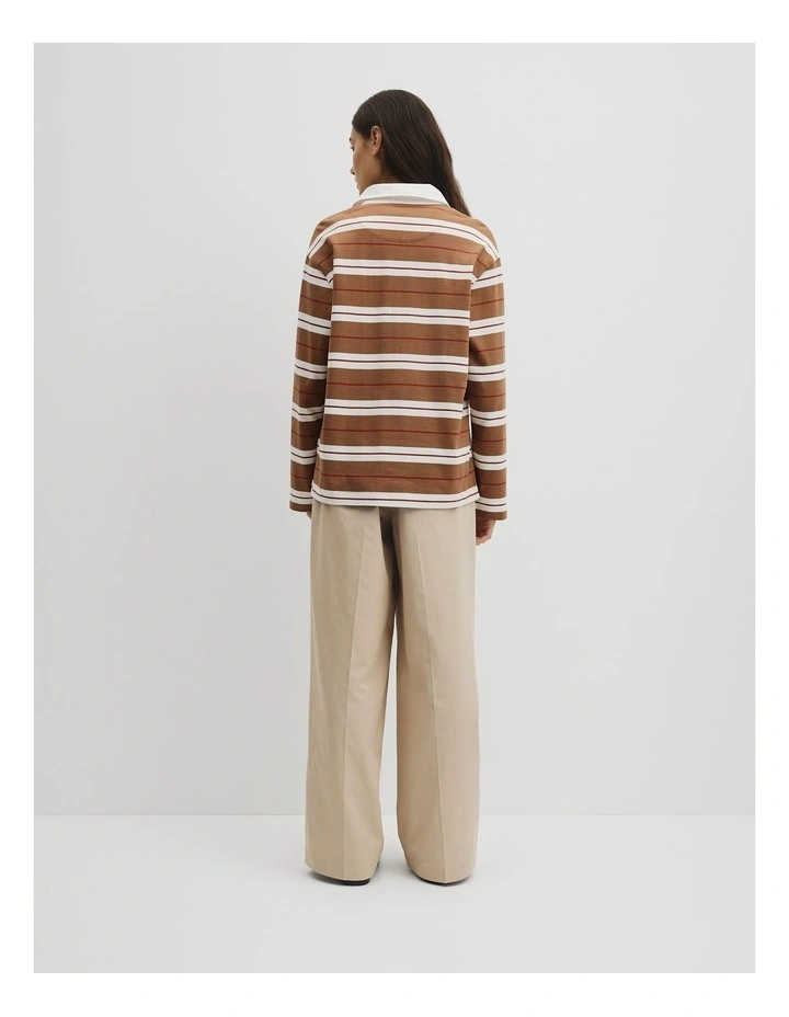 Australian Cotton Stripe Rugby Polo Sweat in Light Mocha Stripe image 5