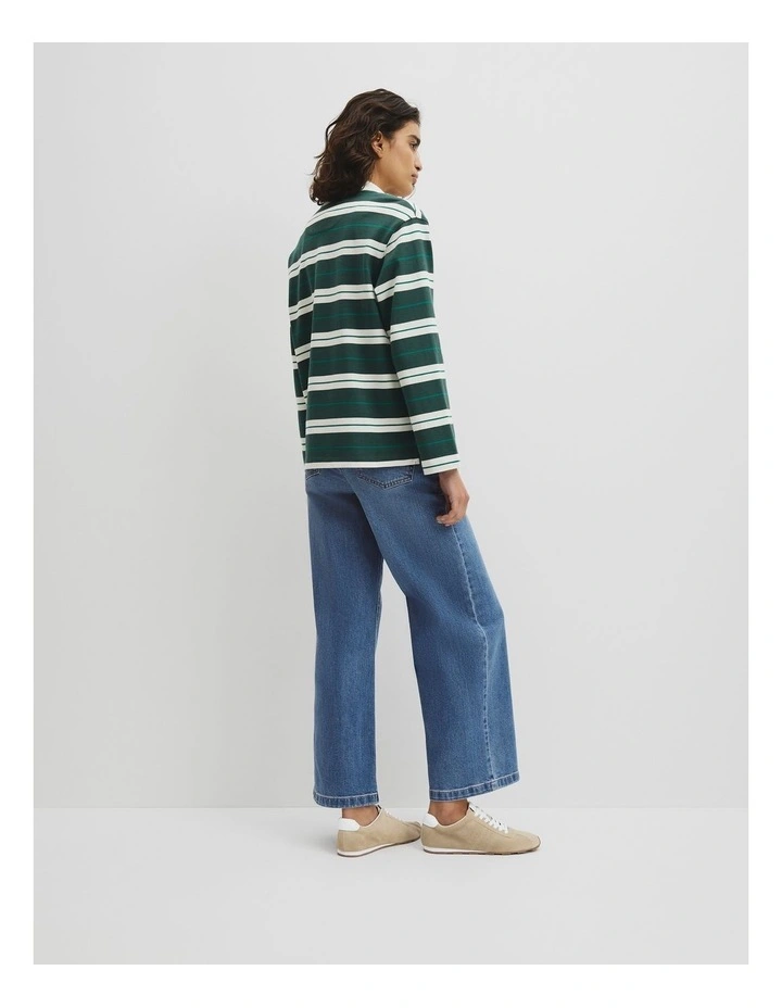 Australian Cotton Stripe Rugby Polo Sweat in Evergreen Stripe image 5