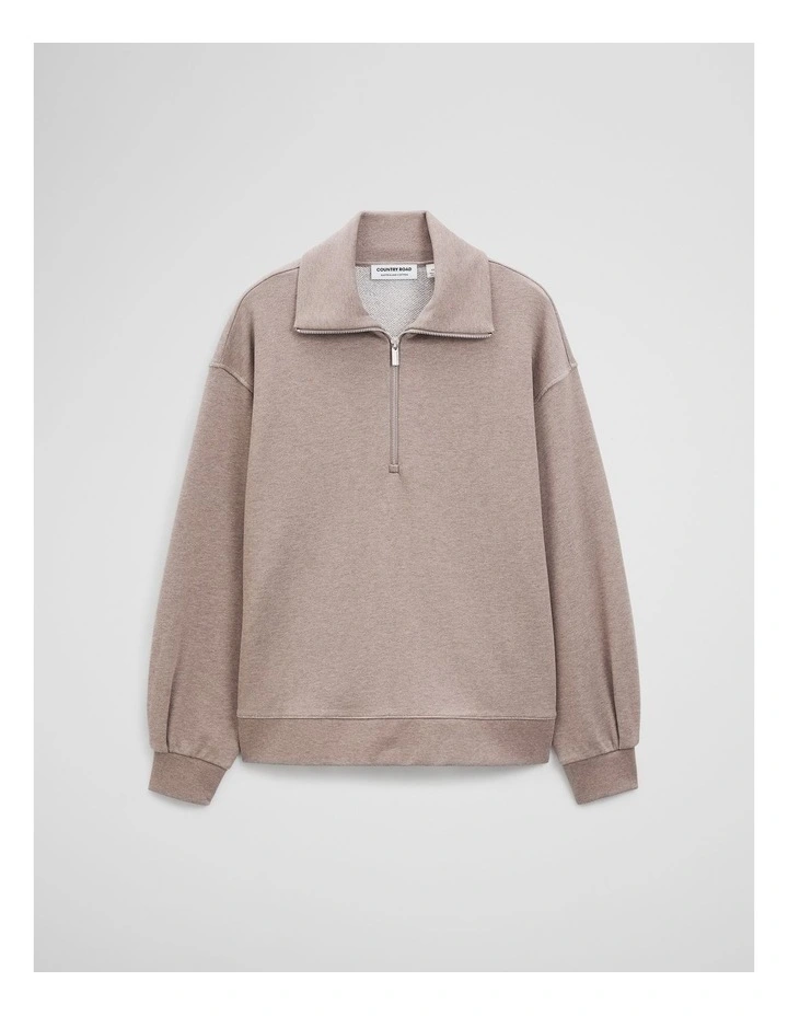 Australian Cotton Funnel Neck Sweat in Truffle Marle image 2
