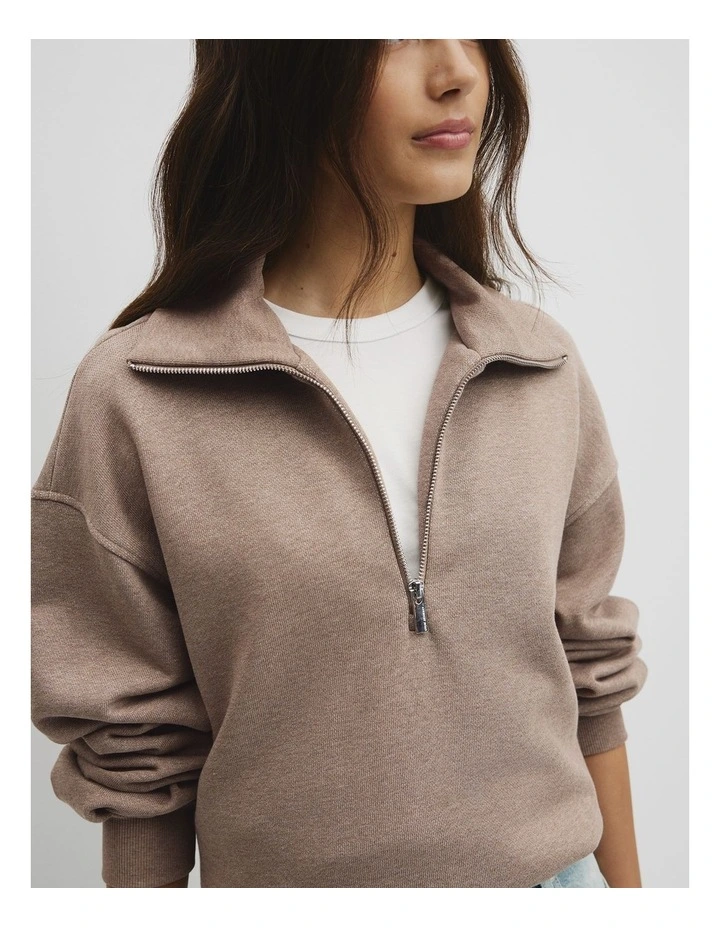 Australian Cotton Funnel Neck Sweat in Truffle Marle image 3