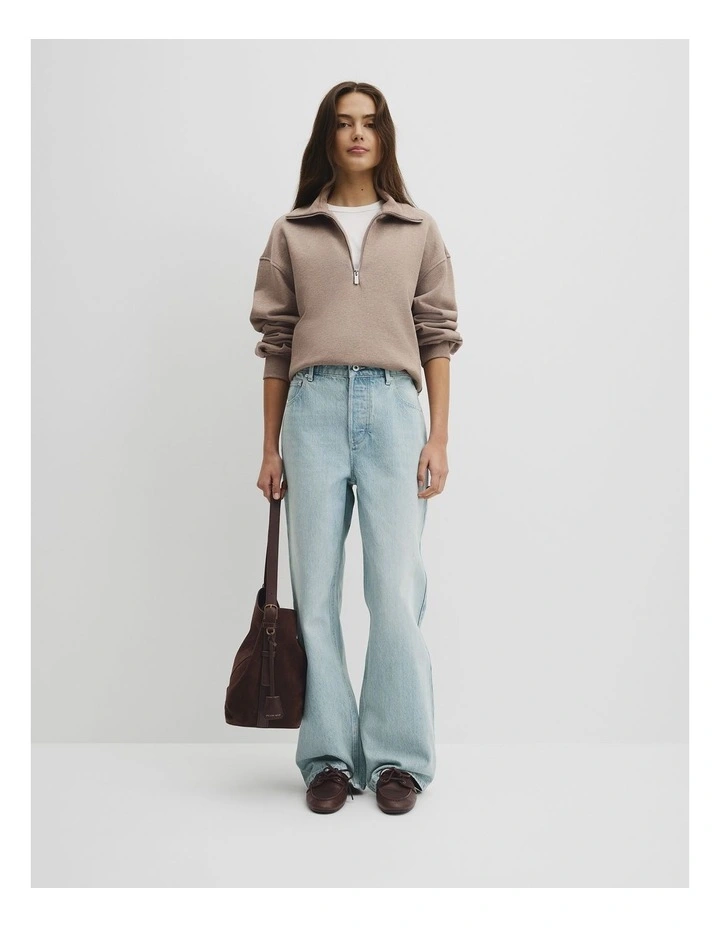 Australian Cotton Funnel Neck Sweat in Truffle Marle image 4