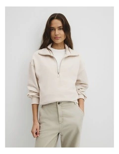 Australian Cotton Funnel Neck Sweat in Almond Marle