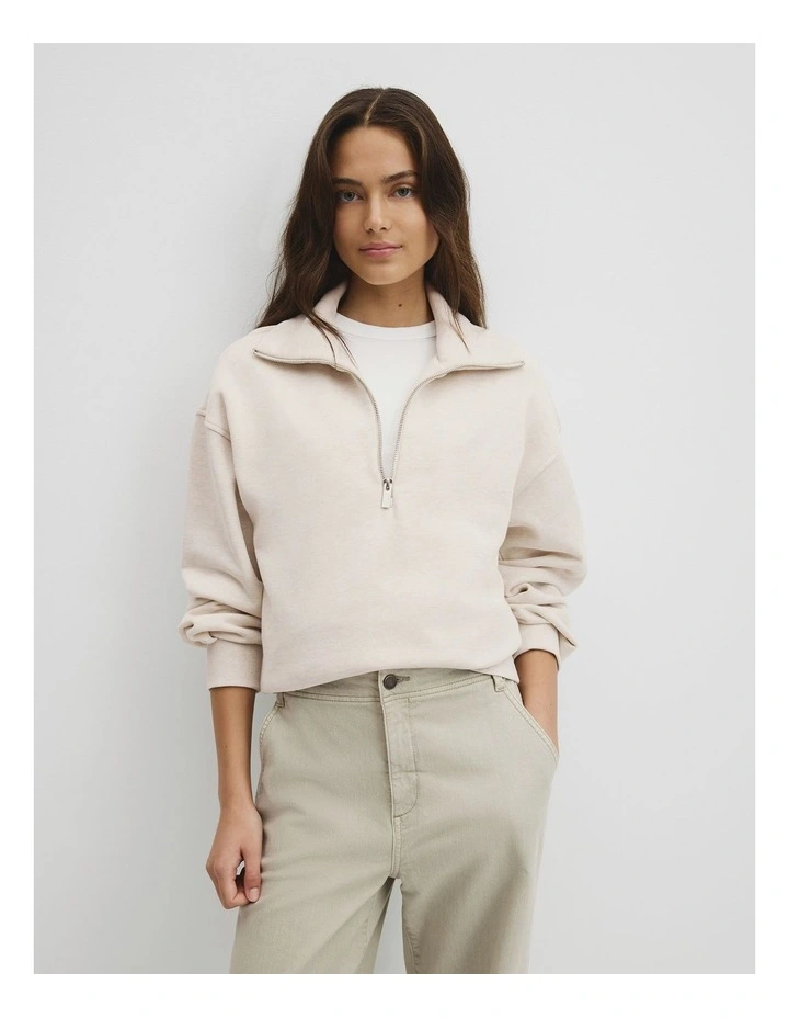 Australian Cotton Funnel Neck Sweat in Almond Marle image 1