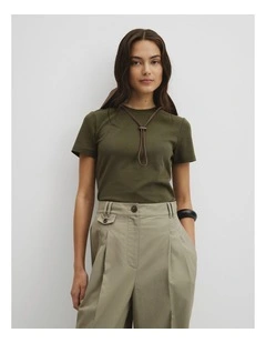 Australian Cotton Blend Fitted T-shirt in Olivine