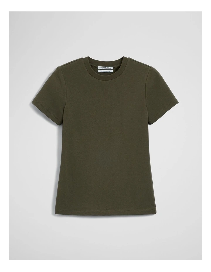 Australian Cotton Blend Fitted T-shirt in Olivine image 2