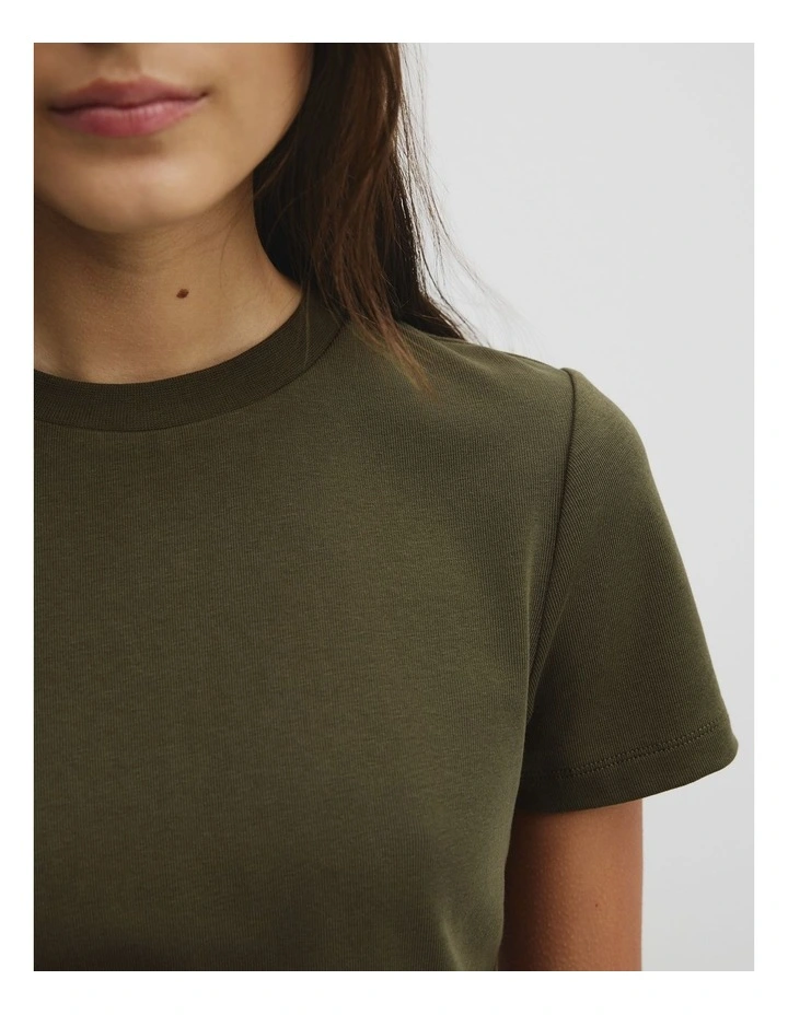 Australian Cotton Blend Fitted T-shirt in Olivine image 3
