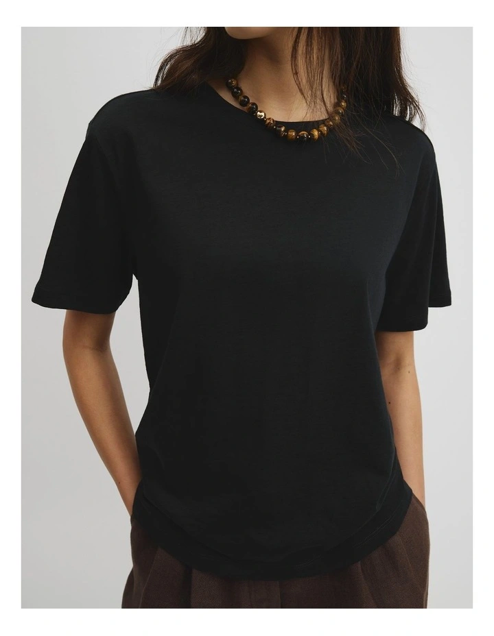Textured Short Sleeve Slub T-shirt in Black image 3