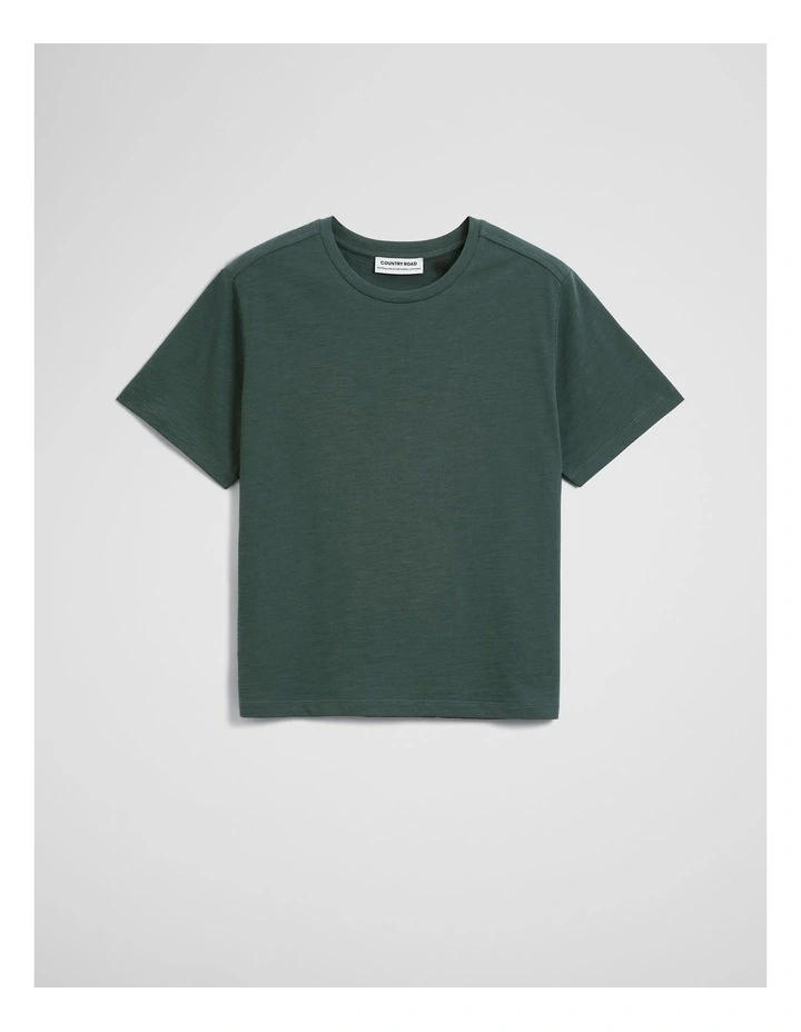 Textured Short Sleeve Slub T-shirt in Evergreen image 2