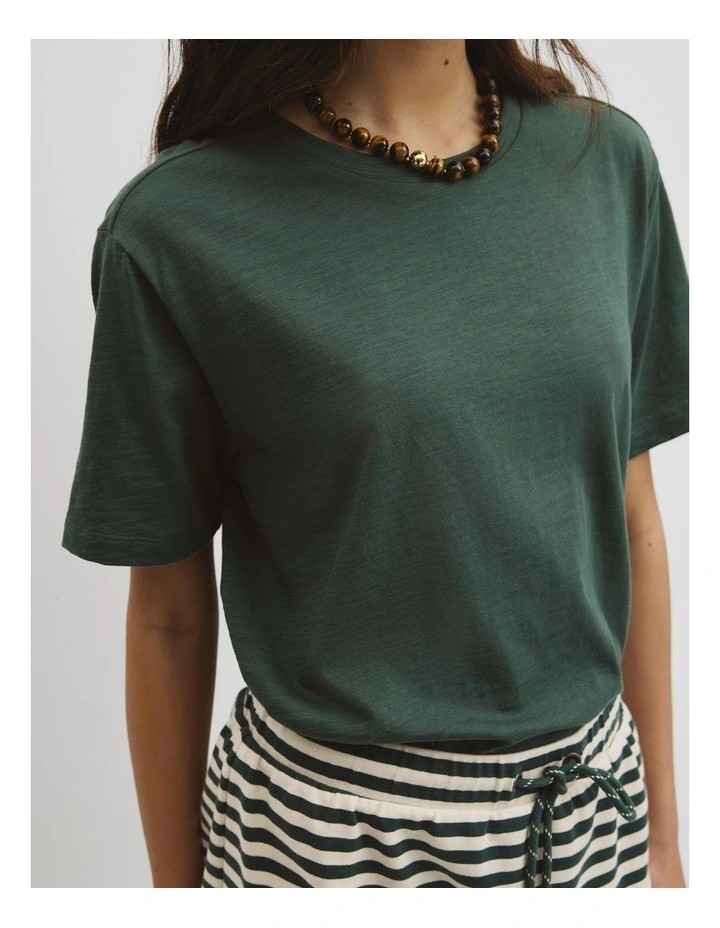 Textured Short Sleeve Slub T-shirt in Evergreen image 3