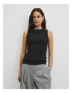 Australian Cotton High Neck Tank in Black